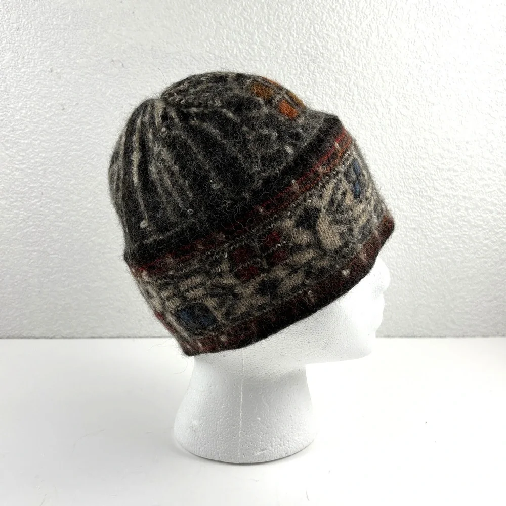 Unbranded Beanie Hat Unisex OS Brown Gray Fair Isle Wool Blend Knit